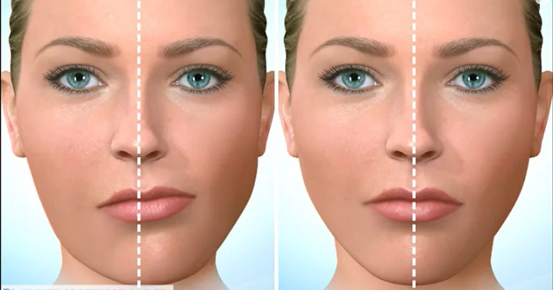 Comparison of facial symmetry and asymmetry in two women,